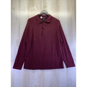 Slates By Dockers Mens Burgundy Silk Cotton Long Sleeve Button Collar Shirt-7522